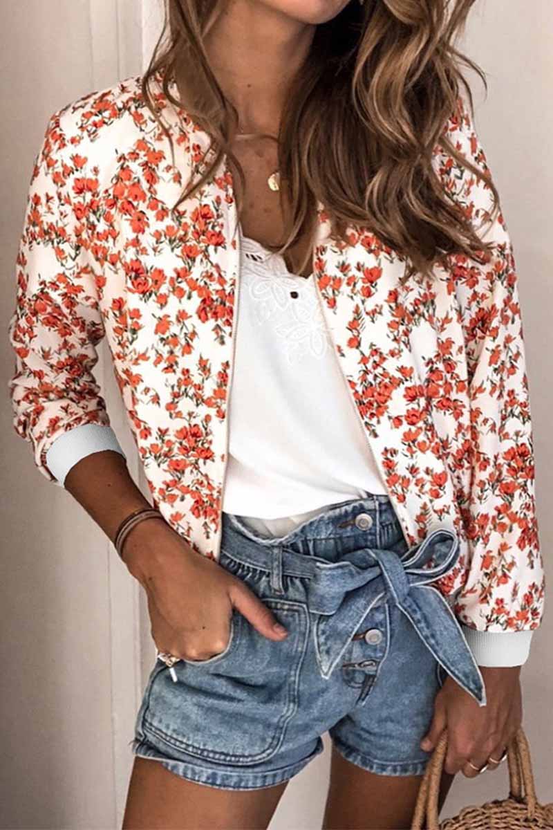 Omyke Casual Fashion Printed Round Neck Long Sleeve Jacket(3 Colors)