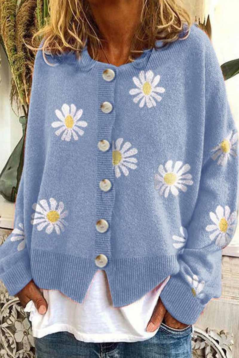 Omyke Casual Loose Daisy Cardigan