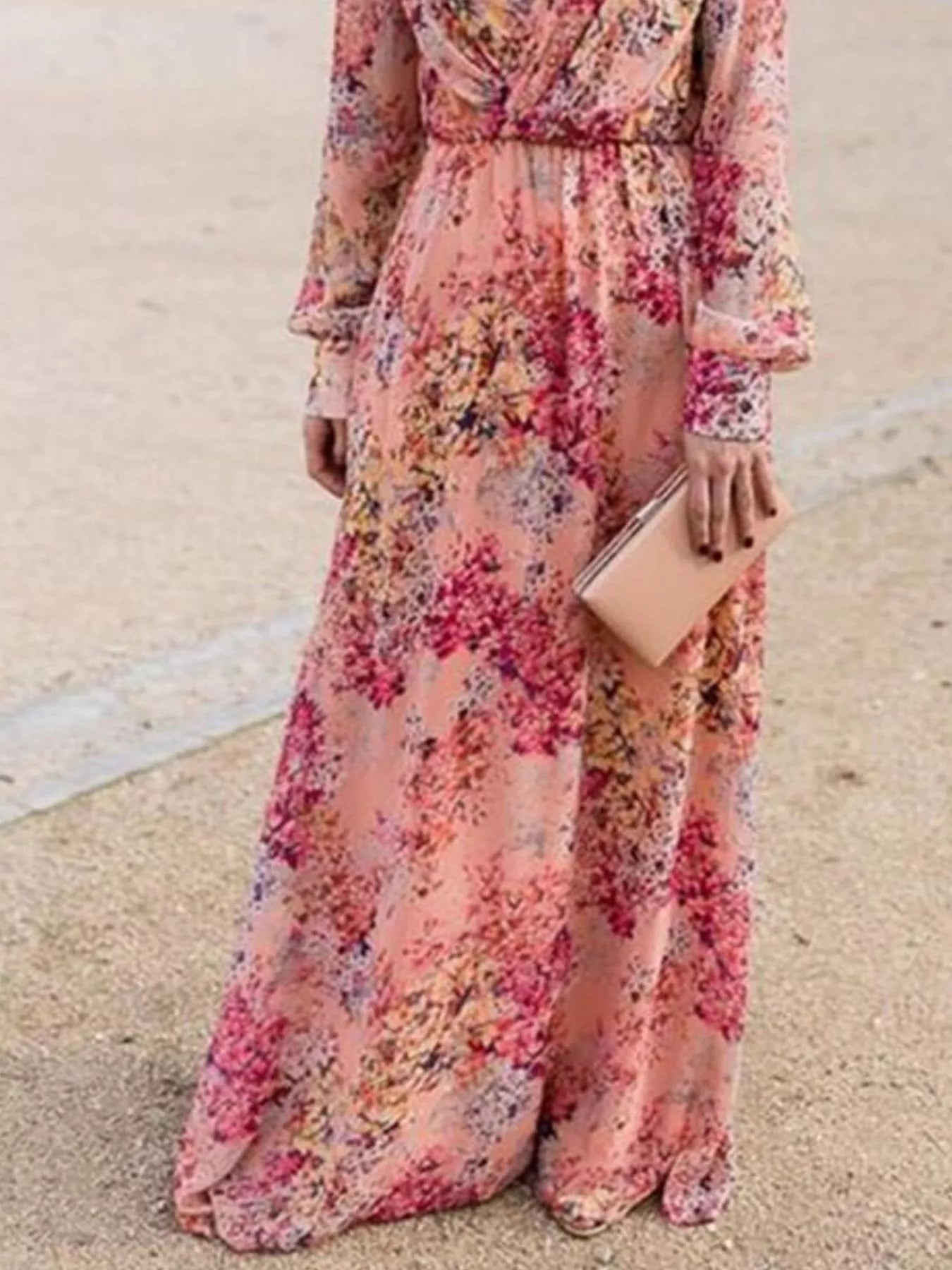 Full Size Floral Print Long Sleeve Maxi Dress Plus Size