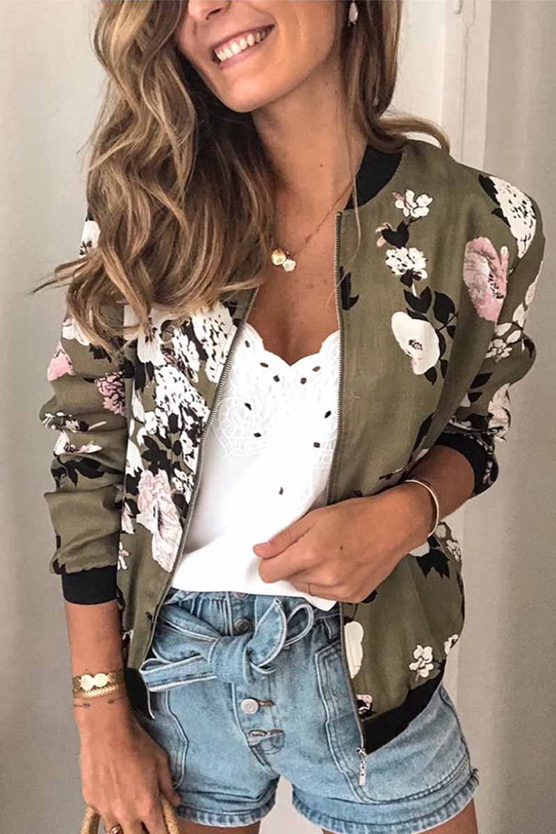 Omyke Casual Fashion Printed Round Neck Long Sleeve Jacket(3 Colors)
