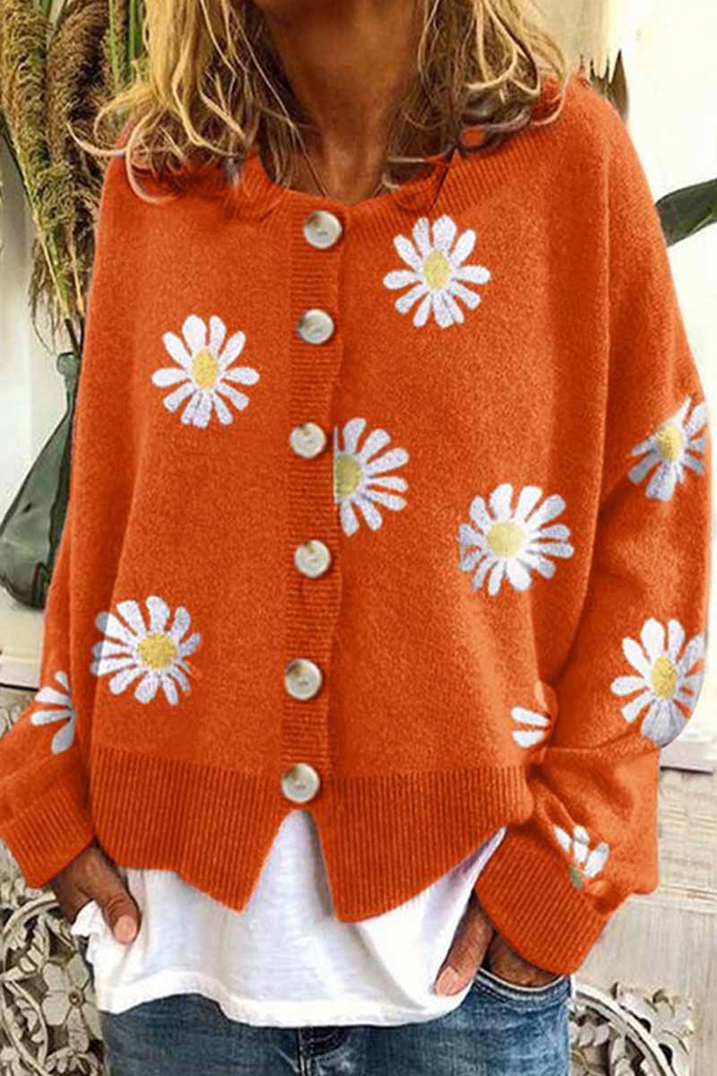 Omyke Casual Loose Daisy Cardigan
