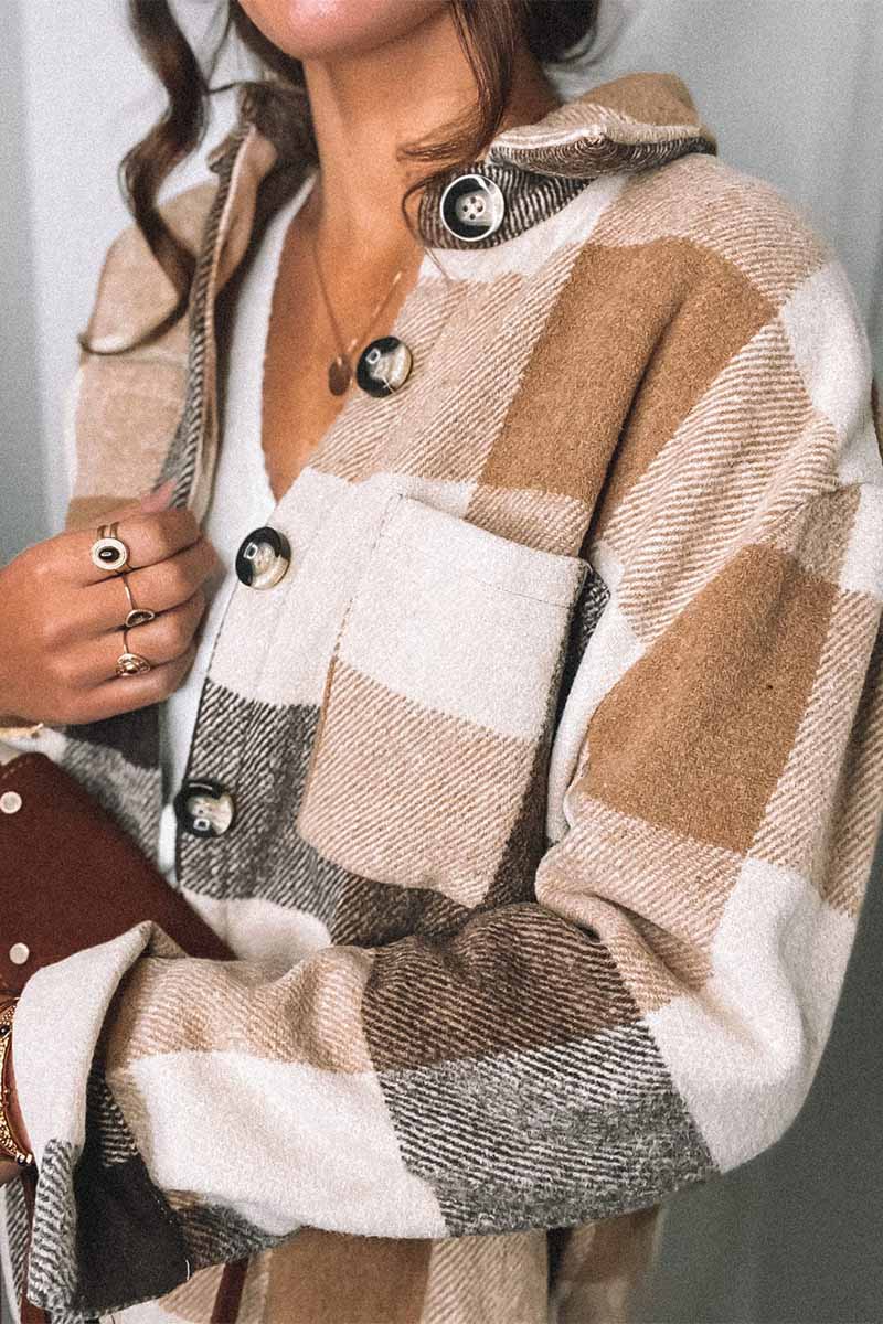 Omyke Fashion Lapel Loose Plaid Jacket Tops(3 Colors)