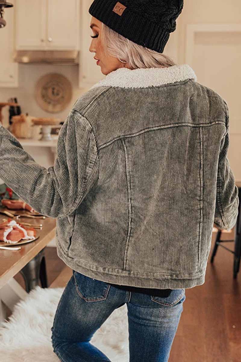 Omyke Corduroy Lamb Panel Coat Tops