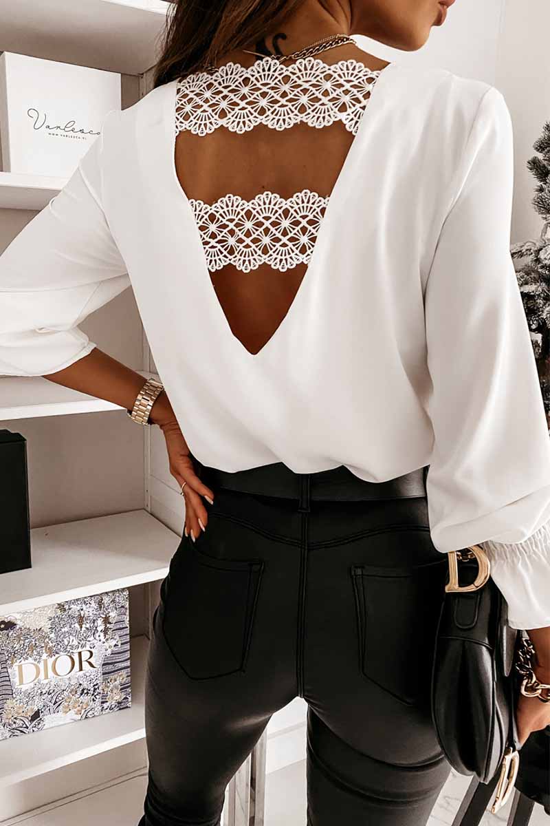 Omyke Lace long sleeve V-neck Tops
