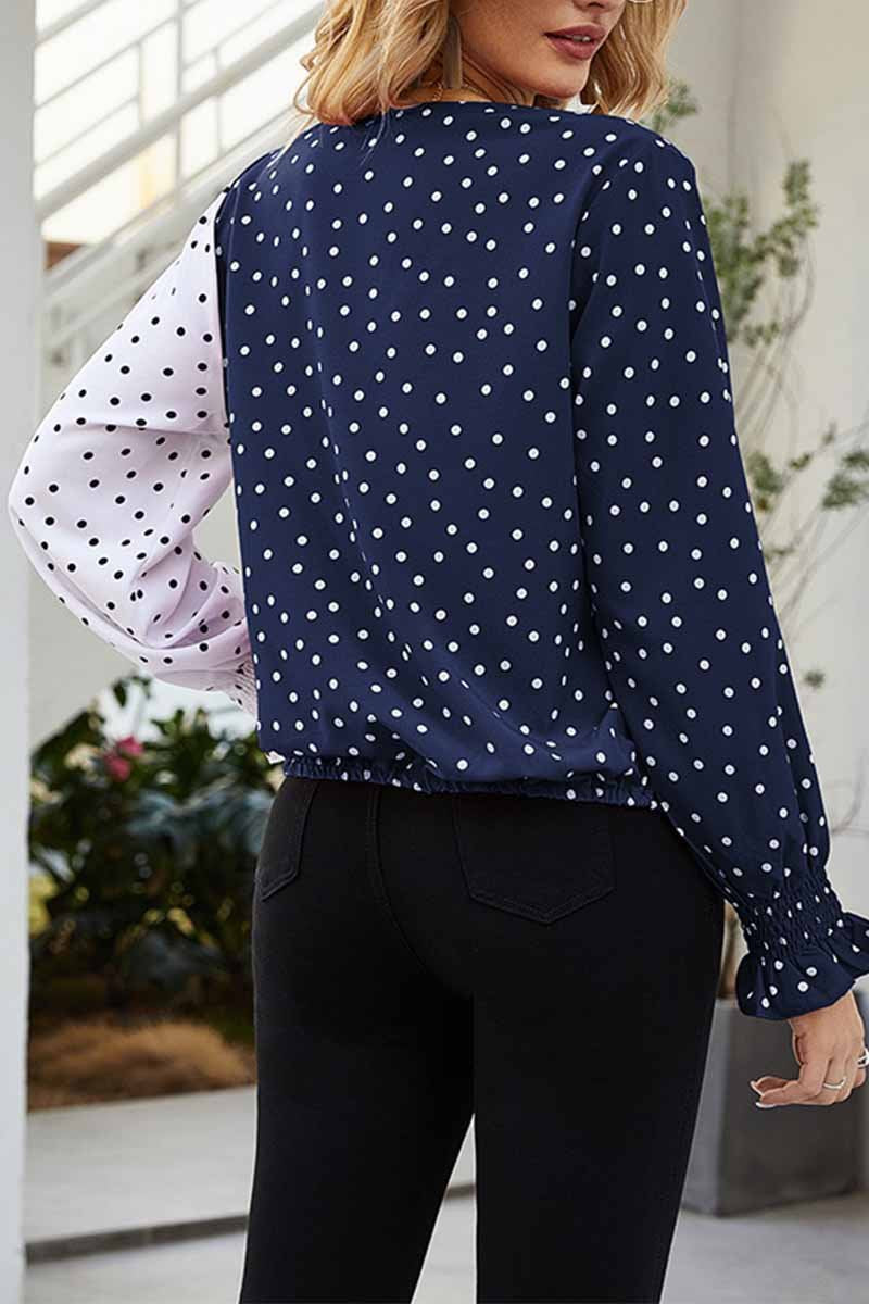 Omyke Polka Dot V- Neck Shirt