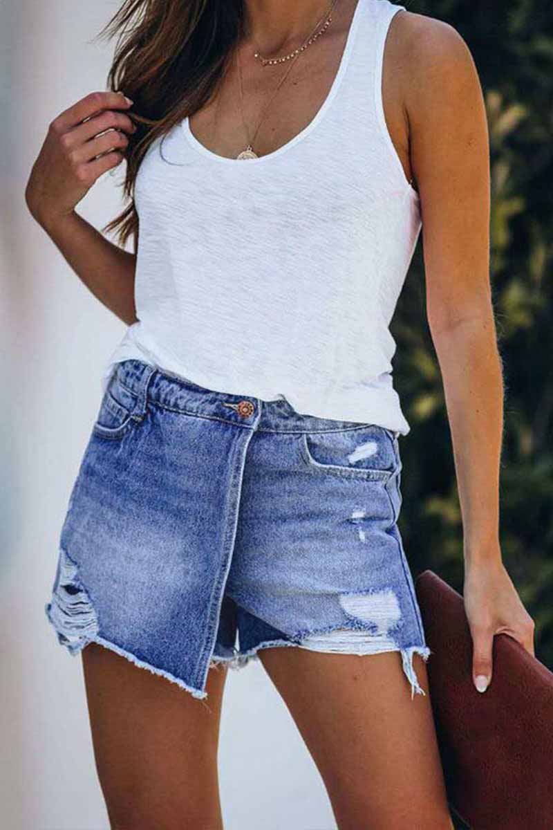 Omyke Ripped & Repaired Denim Skorts