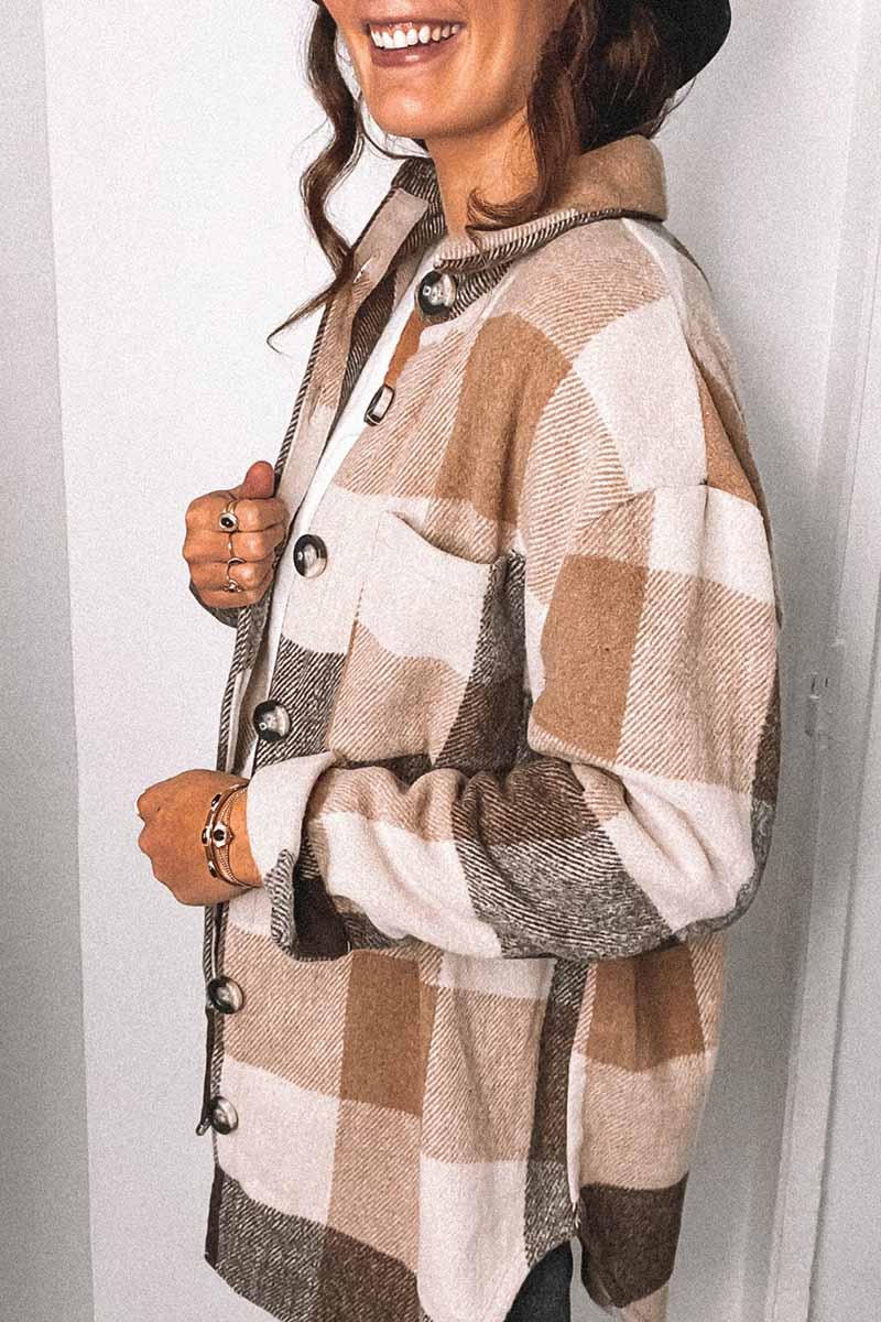 Omyke Fashion Lapel Loose Plaid Jacket Tops(3 Colors)