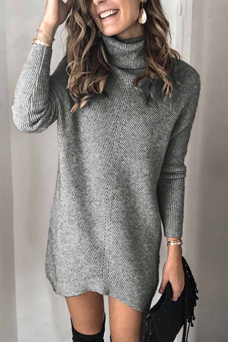 Omyke Casual Turtleneck Midi Dress