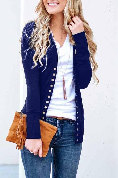 Omyke Long Sleeves Buttons Design Cardigan(7 Colors)