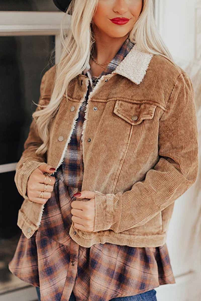 Omyke Corduroy Lamb Panel Coat Tops
