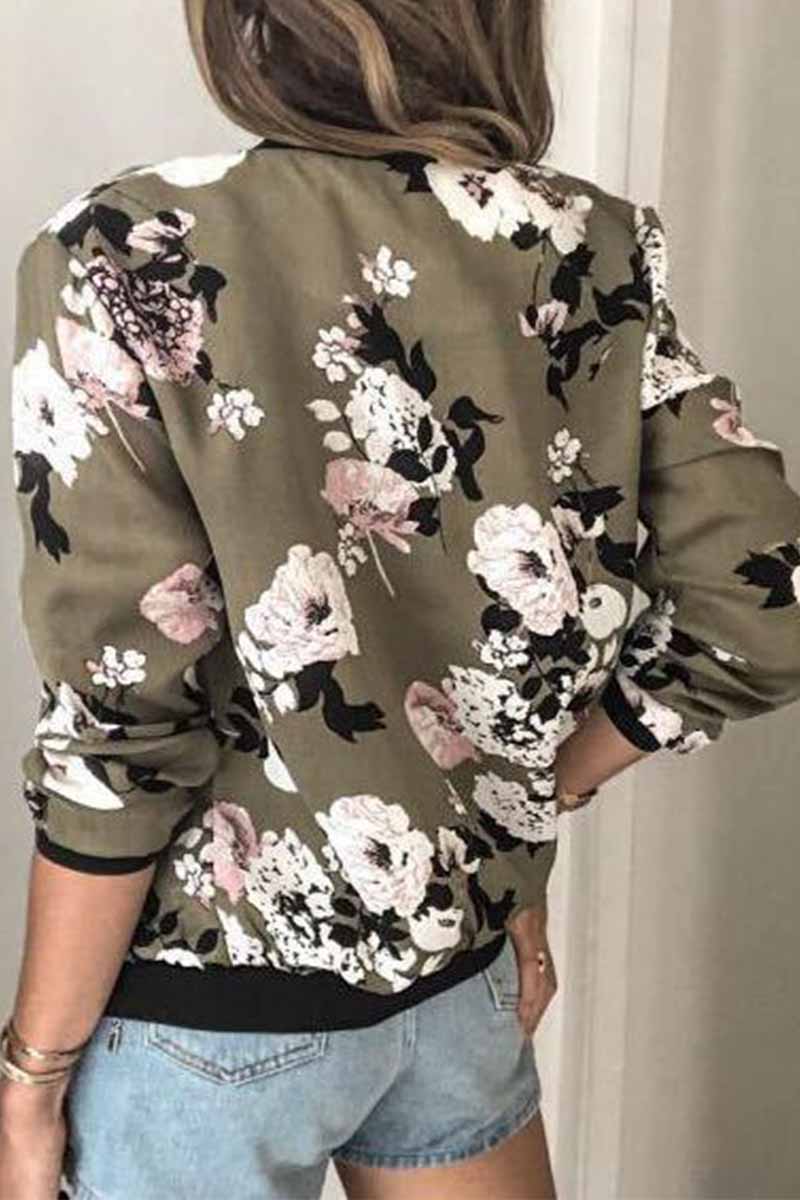 Omyke Casual Fashion Printed Round Neck Long Sleeve Jacket(3 Colors)