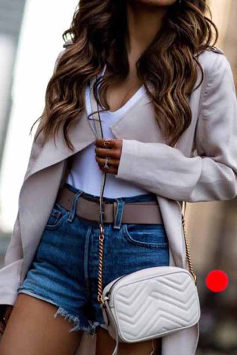 Omyke Long Sleeve Lapel Solid Trench Coat