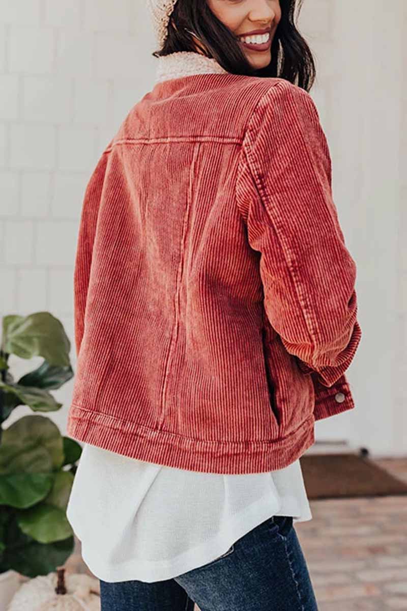 Omyke Corduroy Lamb Panel Coat Tops