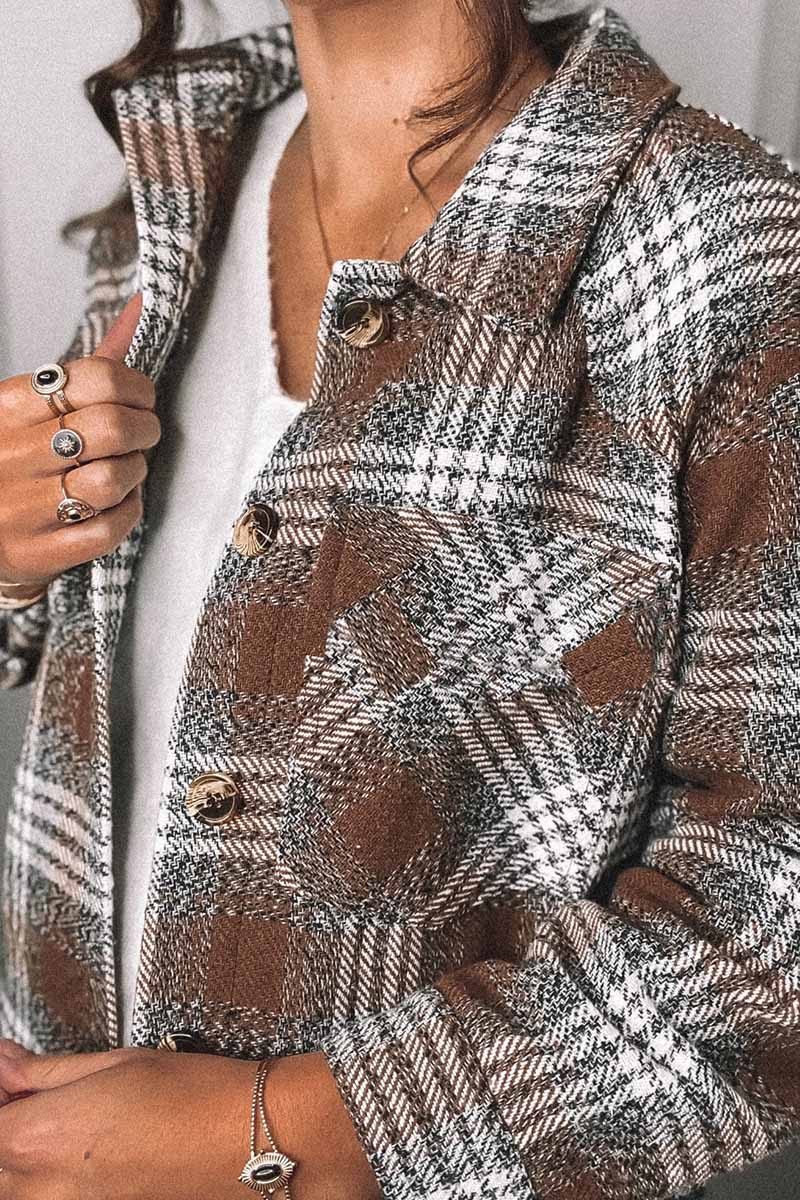 Omyke Fashion Lapel Loose Plaid Jacket Tops(3 Colors)
