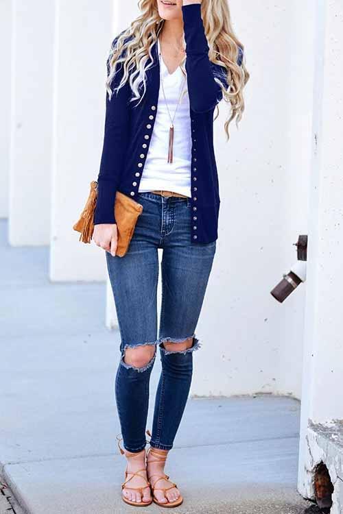 Omyke Long Sleeves Buttons Design Cardigan(7 Colors)