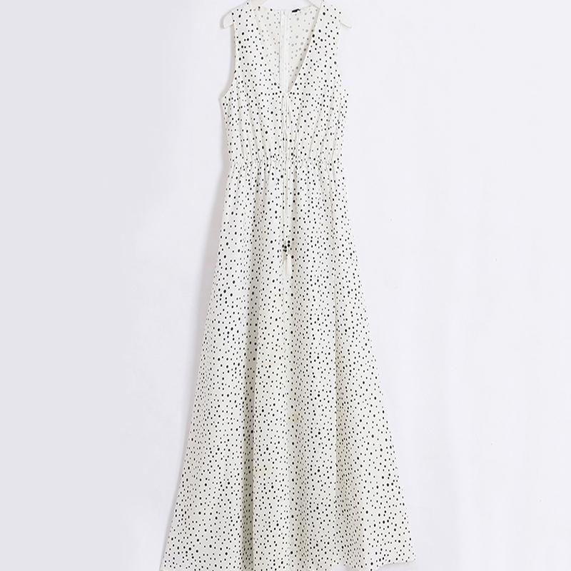 Florcoo V Neck Dot Printed Floor Length Dress(3 Colors)