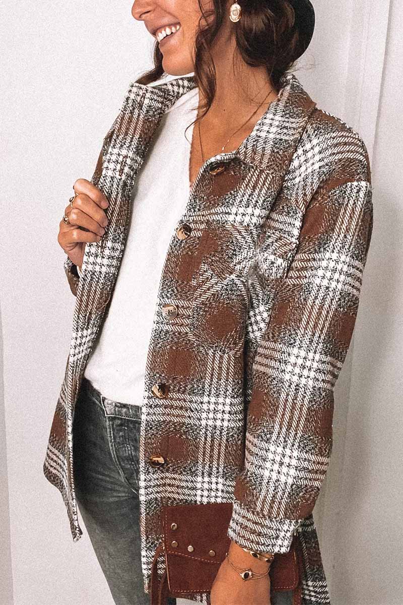 Omyke Fashion Lapel Loose Plaid Jacket Tops(3 Colors)