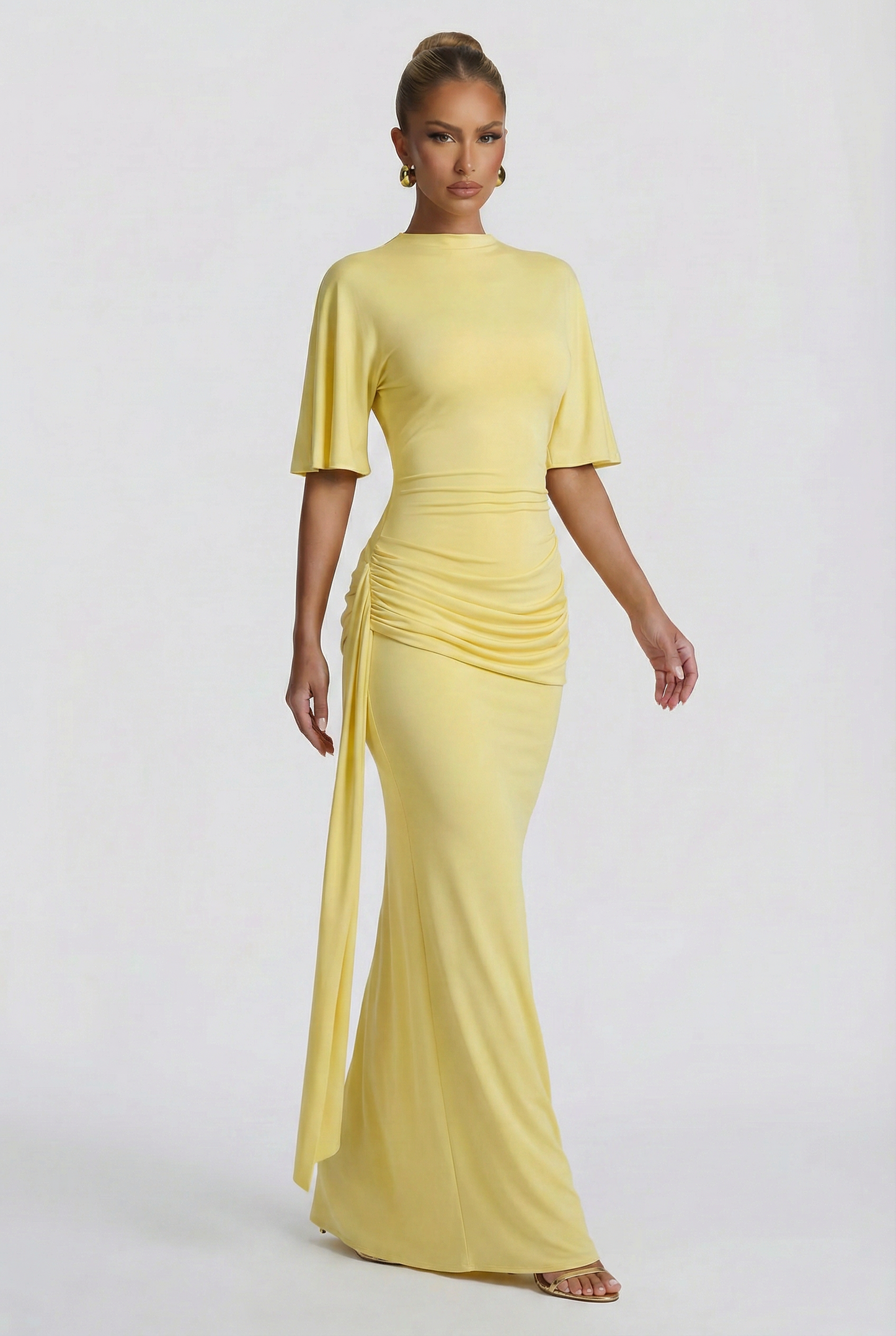 Solid Gathering Backless Maxi Dress