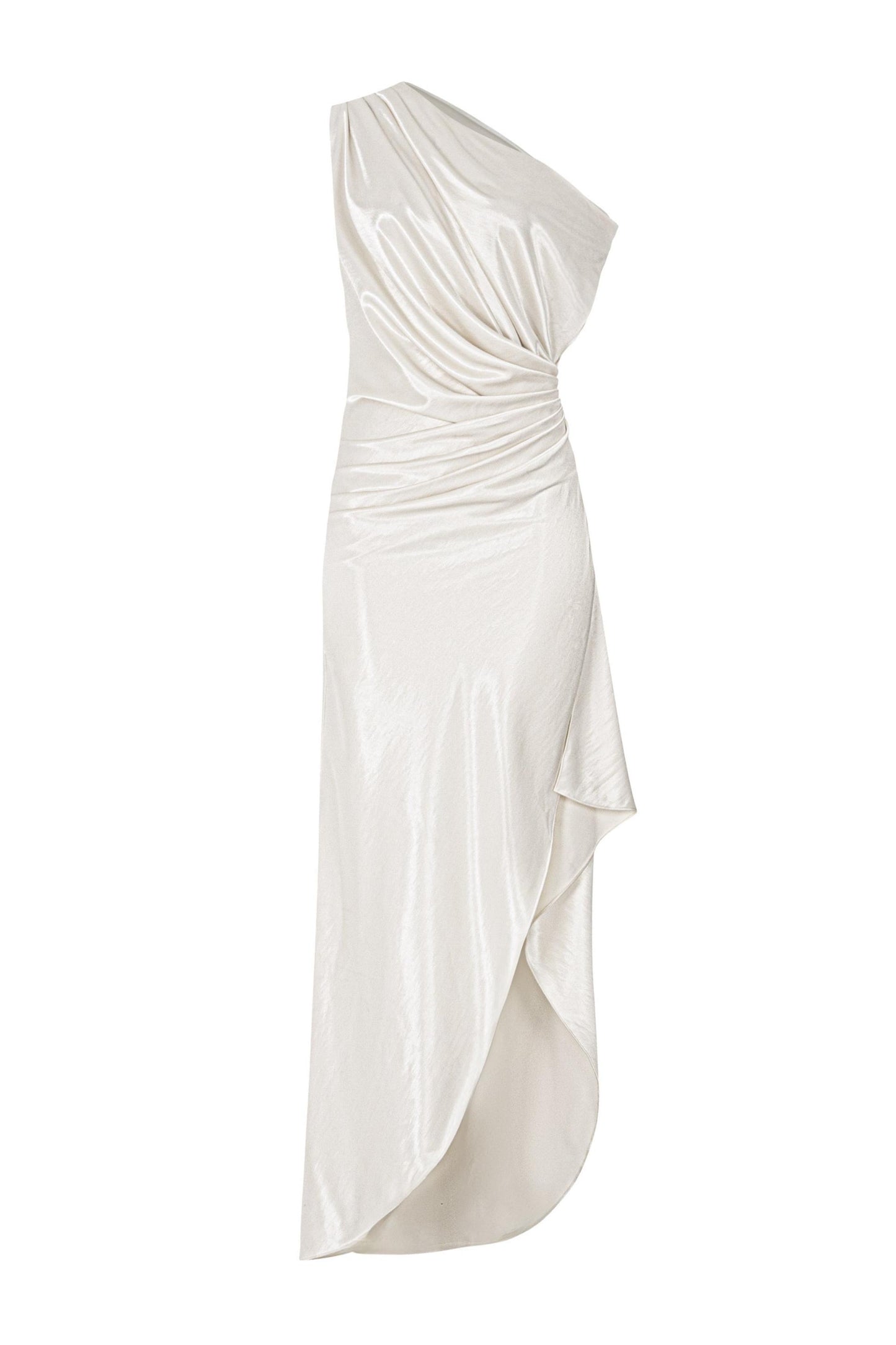 Skew Collar Pleated Slit Maxi Dress
