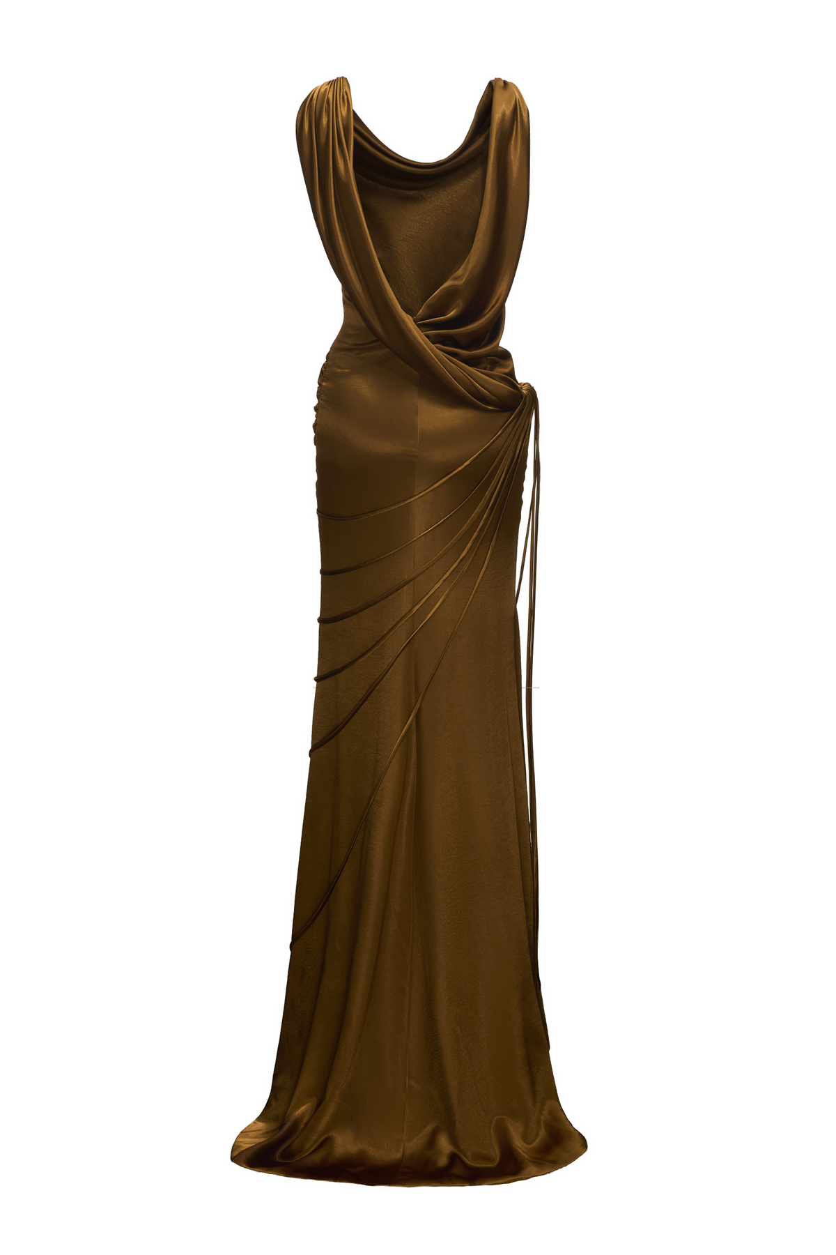 Satin Swing Collar Ruched Maxi Dress