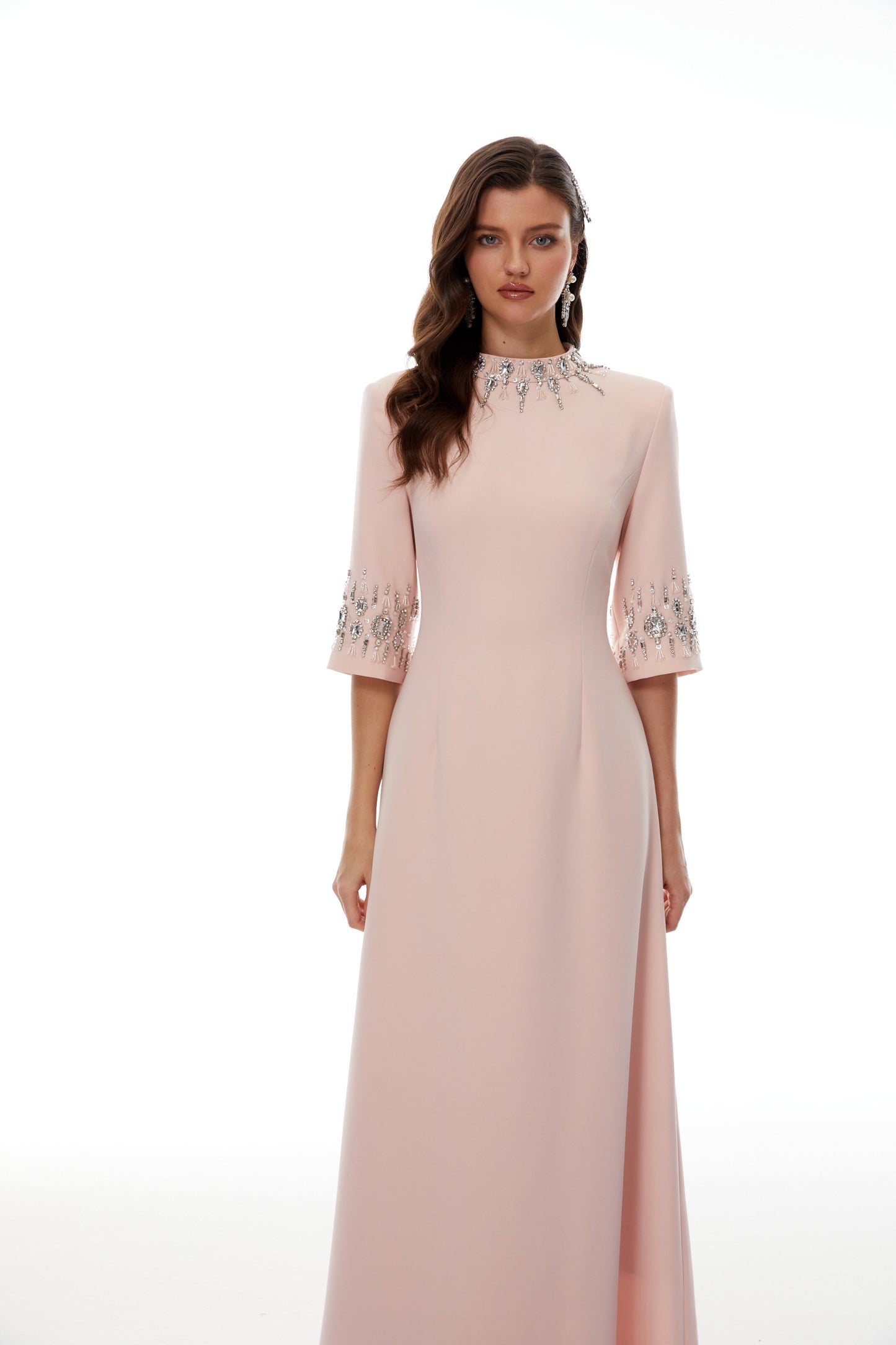 Klaudia Pink Embellished Corset Maxi Dress