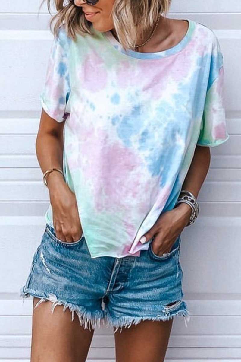 Omyke O Neck Tie-Dye Tops