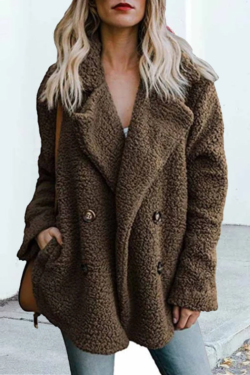 Omyke Plush Button Pocket Coat