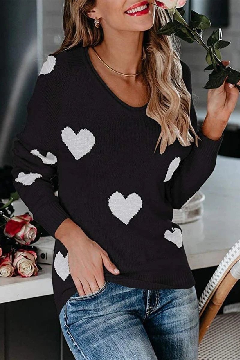 Omyke Loose V-Neck Love Knitted Sweater(5 colors)