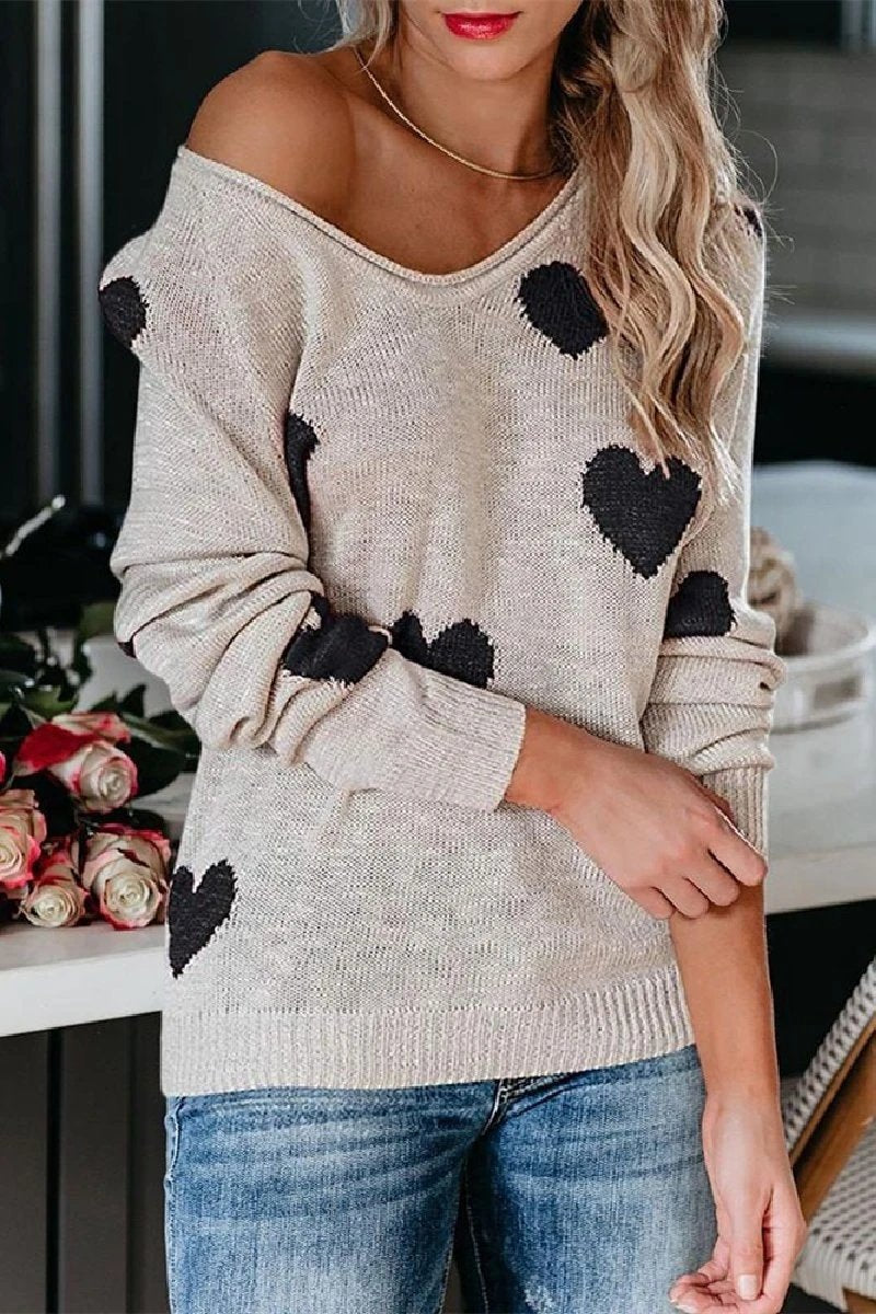 Omyke Loose V-Neck Love Knitted Sweater(5 colors)
