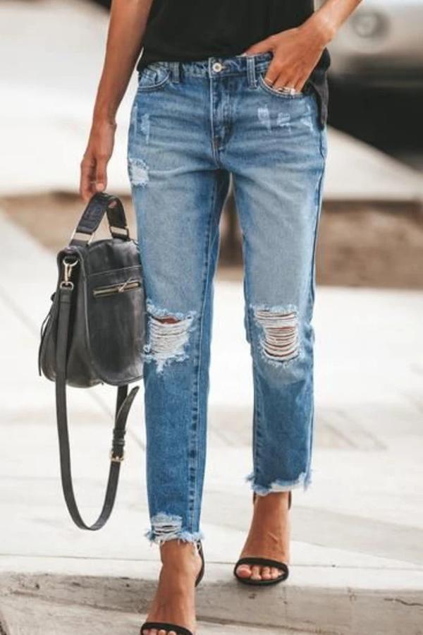 Omyke Ripped Slim Fit Washed Jeans