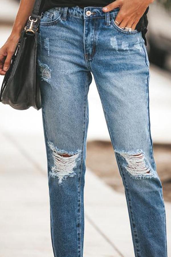Omyke Ripped Slim Fit Washed Jeans