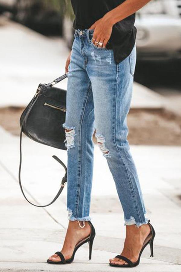 Omyke Ripped Slim Fit Washed Jeans