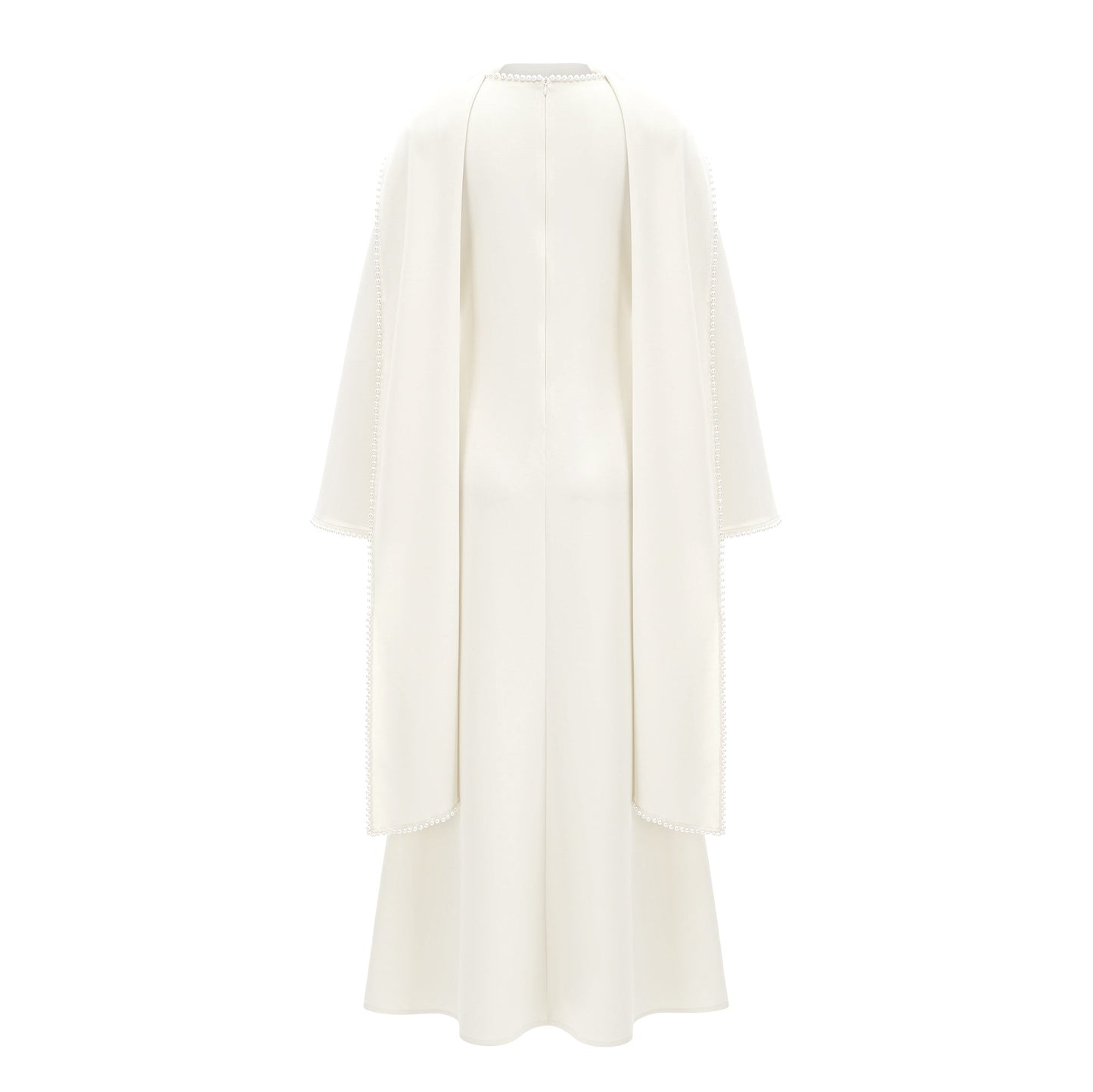 Piroska White Pearl Trim Shawl Detail Maxi Dress