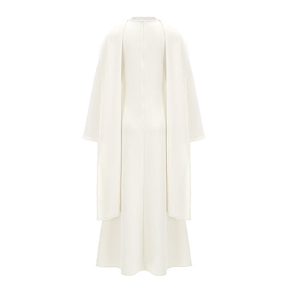 Piroska White Pearl Trim Shawl Detail Maxi Dress