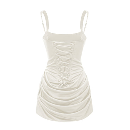 Paulette White Ruched Bodycon Mini Dress