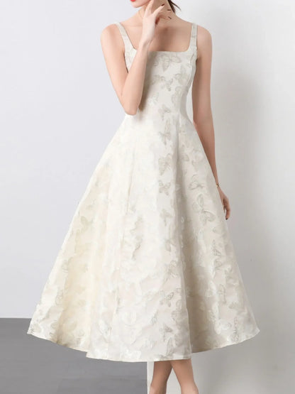 Butterfly Pattern A-Line Sleeveless Midi Dress