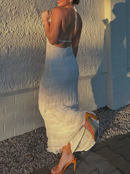 Ruched Halter Neck Maxi Dress