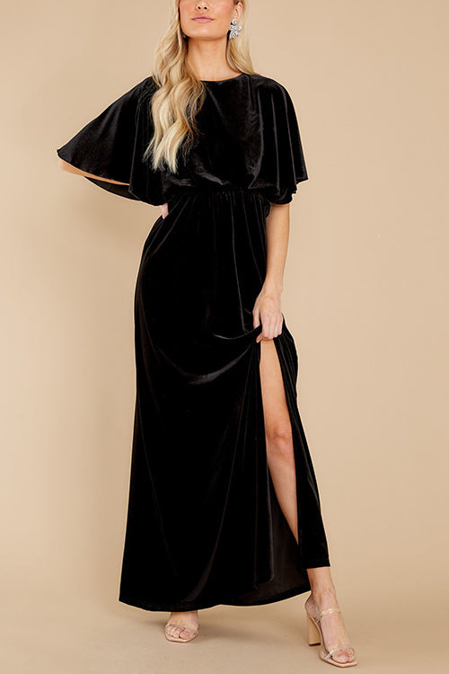 Velvet Wlastic Waist Slit Maxi Dress