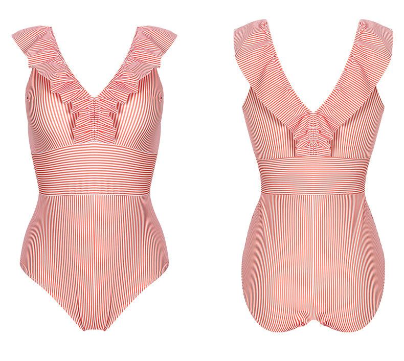 Omyke Ruffled Striped One-Piece Swimsuit ( 3 Colors)