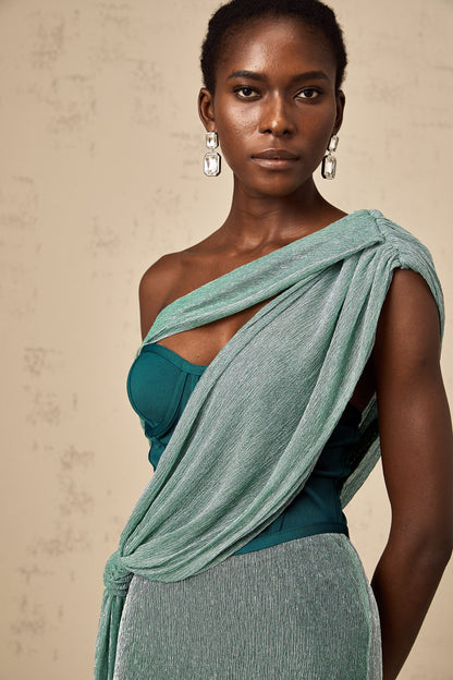 Delphine ribbon-design corset maxi dress in Green