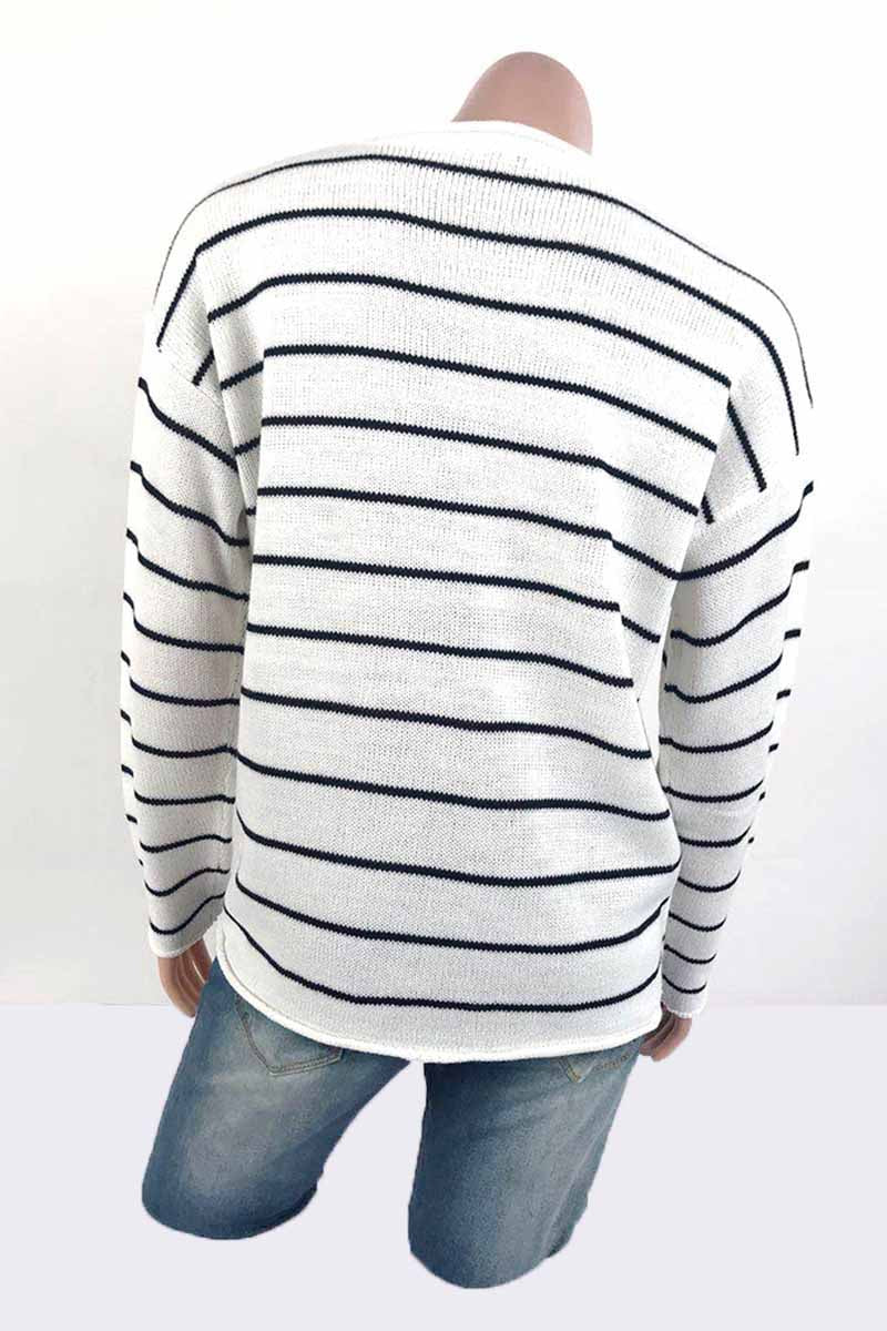 Omyke Loose grid Round Neck Sweater