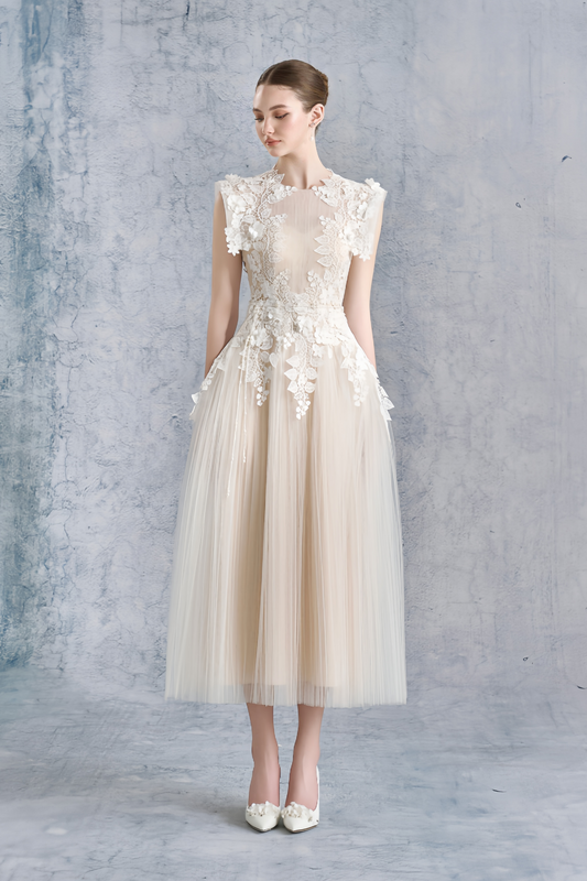 Annabelle Flower-appliqué Tulle Midi Dress