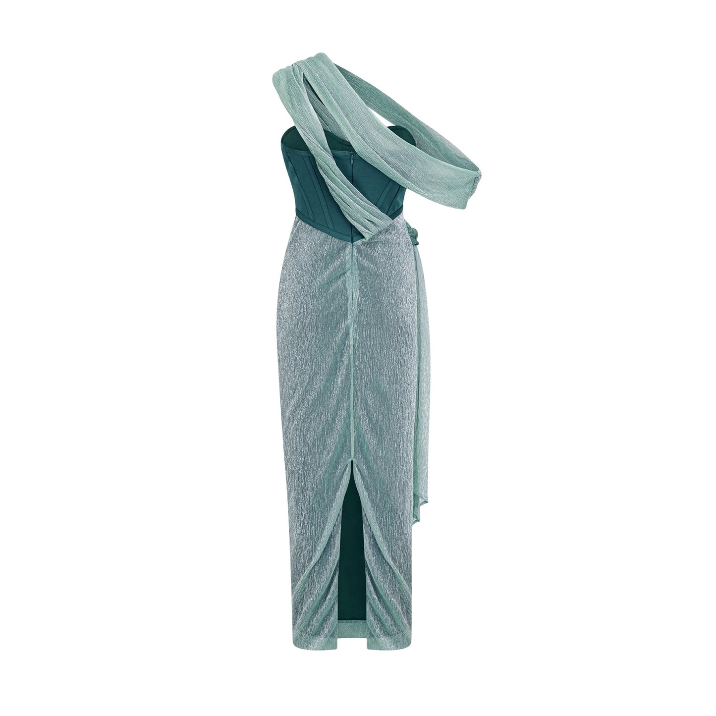 Delphine ribbon-design corset maxi dress in Green