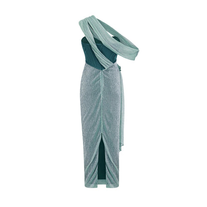 Delphine ribbon-design corset maxi dress in Green
