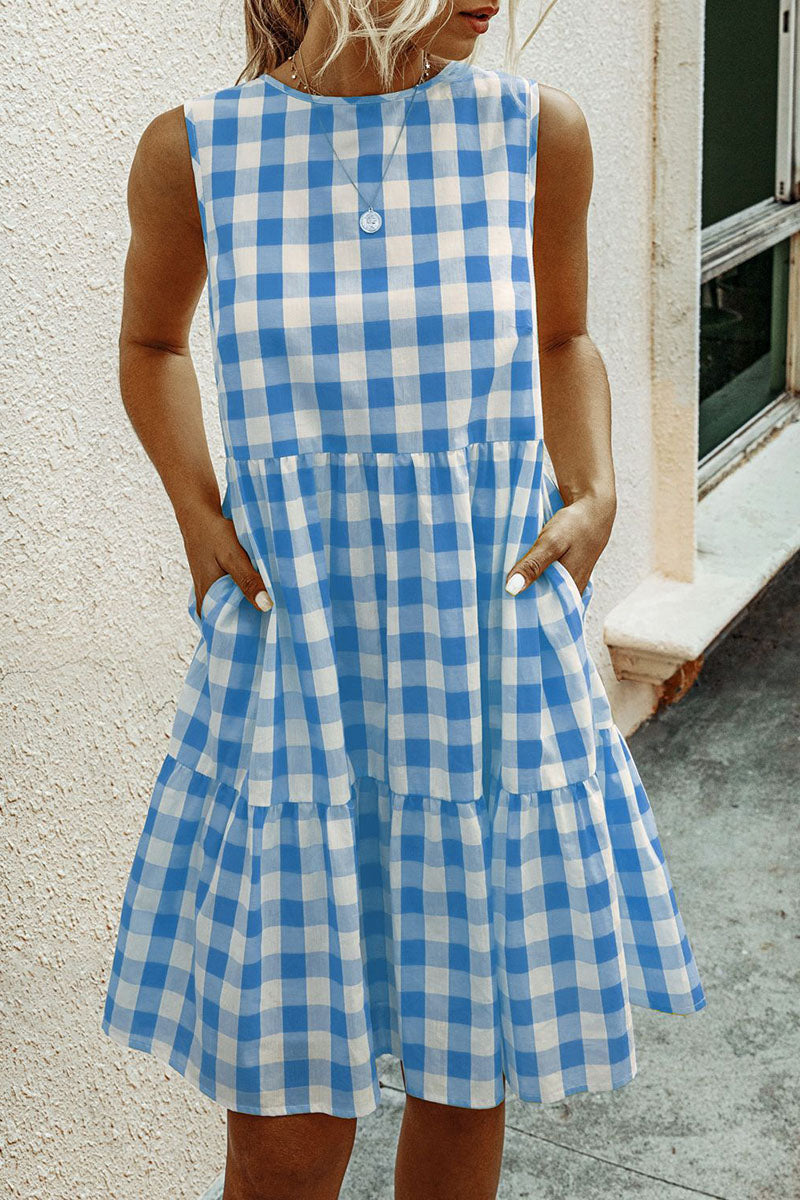 Fashion Street Plaid Patchwork O Neck Princess Dresses