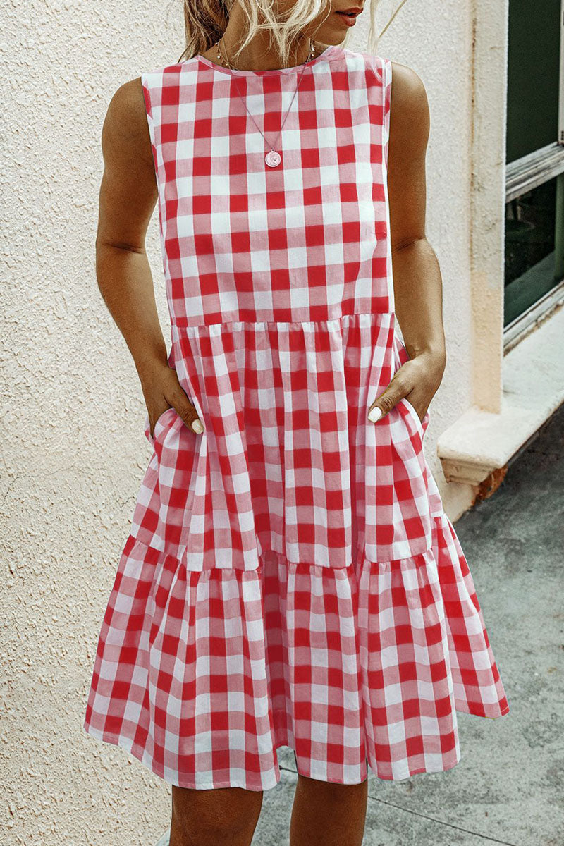 Fashion Street Plaid Patchwork O Neck Princess Dresses