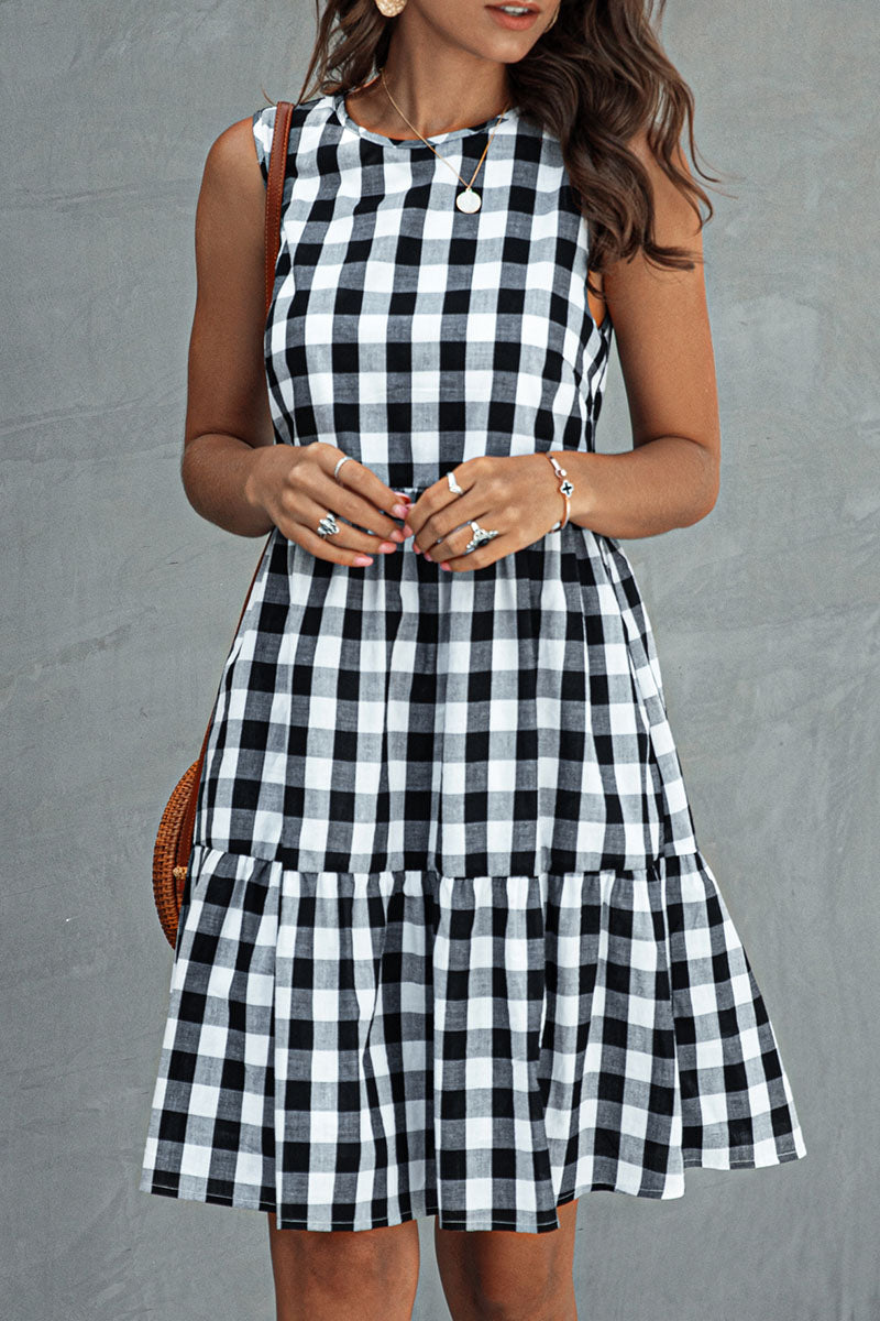 Fashion Street Plaid Patchwork O Neck Princess Dresses