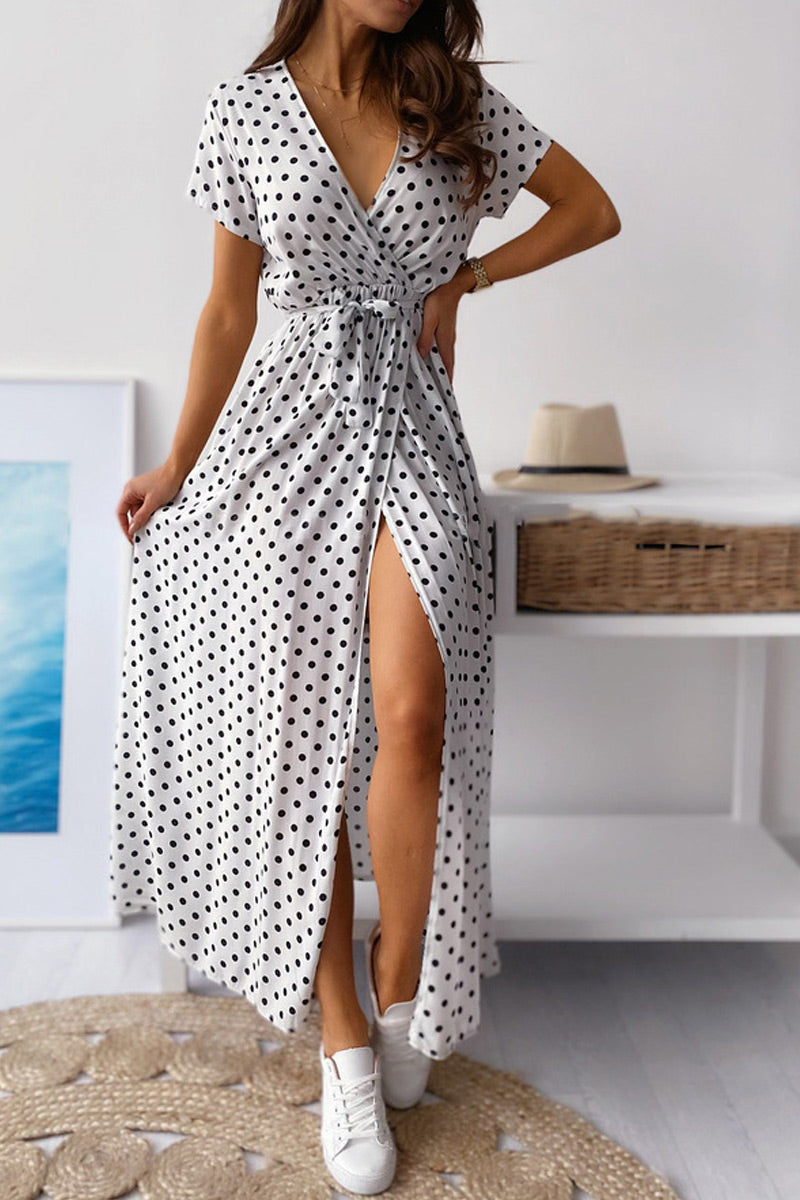 Fashion Street Dot Slit V Neck A Line Dresses