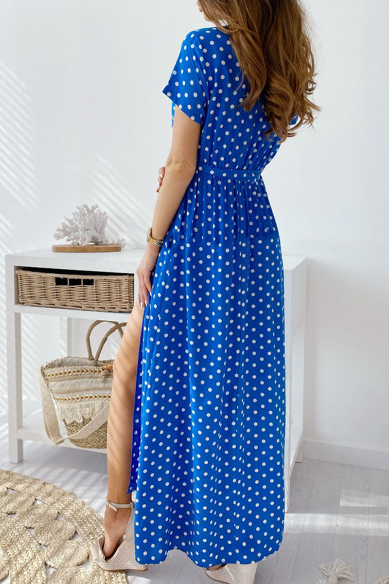 Fashion Street Dot Slit V Neck A Line Dresses