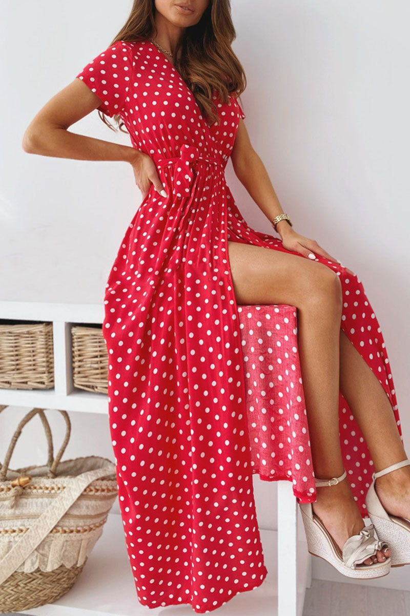 Fashion Street Dot Slit V Neck A Line Dresses